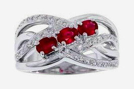 0.62ct Diamond Ruby 14k White Gold Halloween Wedding Women&#39;s Ring - £1,023.81 GBP