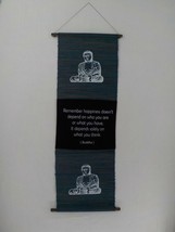 FABRIC WALL HANGING 17X50 AEGEAN BLUE SCROLL WORD ART BUDDHA INSPIRATION... - $16.99