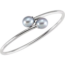 Sterling Silver Freshwater Cultured Gray Pearl Flexible Bangle Bracelet - £159.07 GBP
