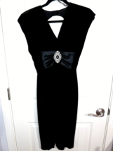 Vtg Climax Karen Okada Black Velvet Dress low Neck bare back +Flounce si... - $40.38