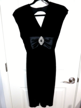 Vtg Climax Karen Okada Black Velvet Dress low Neck bare back +Flounce si... - £31.53 GBP