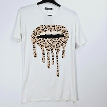 Be Jealous - NEW - Leopard Lips Baggy Tunic / Mini Dress - White - S/M - £8.08 GBP