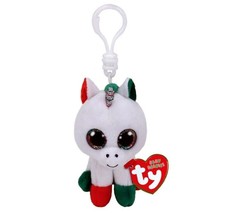 Ty Beanie Boos Candy Cane Unicorn Christmas Mini Keychain Clip Plush 3.5&quot; MWMT - £9.37 GBP