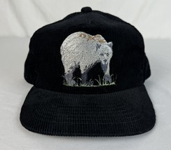 Vintage Bear Snapback Corduroy Cap Hat Embroidered Logo 80s 90s - £23.50 GBP