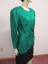 Adrianna Papell Vtg Green Ruched Bead Evening Formal Jacquard Silk 10 Faux Wrap - £15.76 GBP