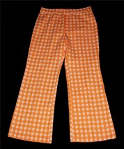 VTG Jack Winter Orange White Checks Faux Fly Bell Bottom Pants Wm&#39;s 18 X... - $44.99