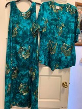 EUC Young Fashion Turquoise Floral 2 Piece Dress Size 1X - £30.14 GBP