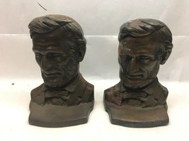 Vintage PAIR of ABRAHAM LINCOLN Cast Metal BOOKENDS w/ Patina FELT BOTTOMS - $29.69