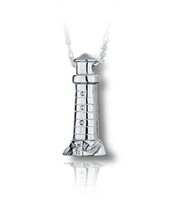 Sterling Silver Lighthouse Funeral Cremation Urn Pendant for Ashes w/Chain - £189.90 GBP