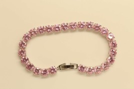 10Ct Round Cut Pink Saphhire 14K White Gold Over Women Tennis Bracelet For Gift - £171.89 GBP