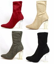 Cape Robbin Fay-1 Block Clear Lucite Perspex Heel Ankle Boot Bootie Shoes - $24.99