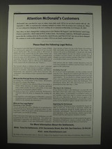 2005 Trans Fat Settlement Ad - Attention McDonald&#39;s Customers - £14.52 GBP