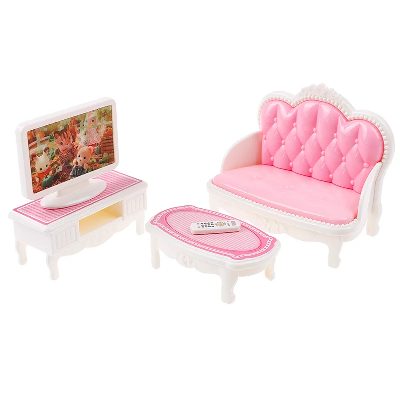 Game Fun Play Toys 1:12 Dollhouse Mini Furniture Living Room Set TV Cabinet Sofa - £23.18 GBP