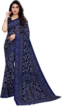 Blue Saree Blouse Printed Bollywood Indian Sarees Party Designer Wedding Sari - £33.29 GBP