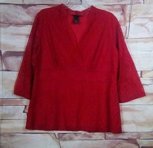 WOMEN&#39;S 3/4 INCH LENGTH SLEEVES LACE OVER LAY BLOUSE BY LANE BRYANT / SI... - $8.90