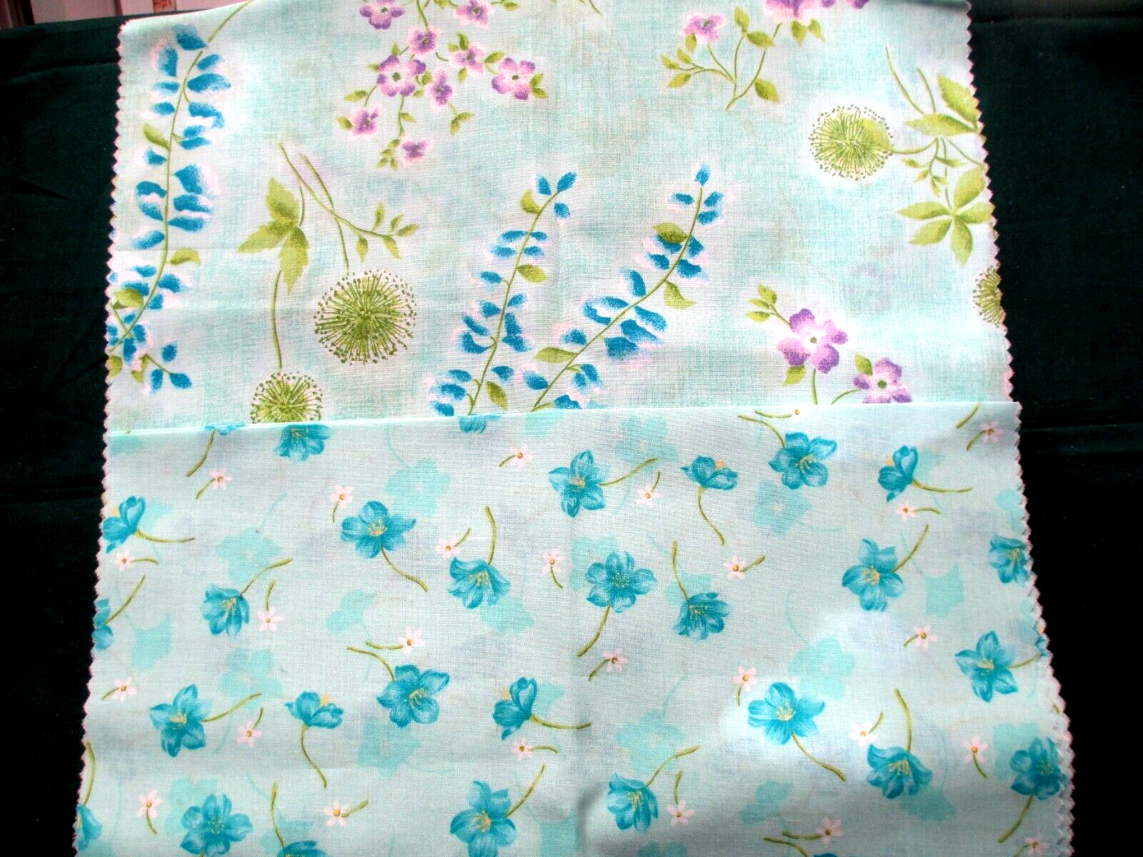 Primary image for Fabric Red Rooster "Floral Cascade" 5 Pcs Aqua & Purple Flowers Quilt Sew $4.50
