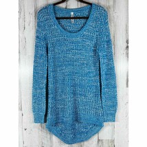 Bobbie Brooks Sweater Turquoise White Open Knit High Low Hem Size Large - £13.38 GBP