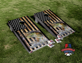 American Flag Seabass Burn Wood Cornhole Board Vinyl Wrap Skins Laminate... - £42.16 GBP