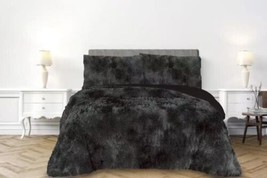 Paris Black Color Shaggy Blanket With Sherpa Softy Thick &amp; Warm 3 Pcs King Size - £54.29 GBP