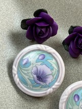 Lot of Dark Purple Dimension Polymer Clay Rose Flower &amp; White w Aqua Green &amp; Pur - £11.76 GBP