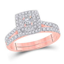 10kt Rose Gold Round Diamond Halo Bridal Wedding Ring Band Set 1/2 Ctw - £595.23 GBP