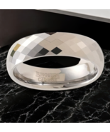 Silver Tungsten Carbide Faceted Ring – 8mm Men&#39;s Wedding Band, Geometric... - €35,33 EUR