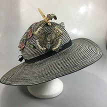 Caribbean Joe Floppy Straw Hat M Butterfly and 2 Dragonflies OOAK - £23.61 GBP