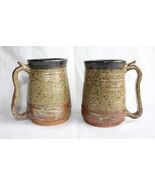 Vintage Hand Thrown Artist Signed Studio Pottery Mugs Set of 2 Heavy 5.5... - $45.87