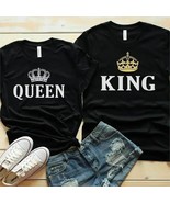 King Queen Crown Print Couple T Shirt Lovers Short Sleeve O Neck Loose T... - €26,04 EUR+