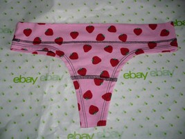 Rue 21 Women&#39;s Cotton Thong Panties LARGE Pink With Red Strawberries New - £7.87 GBP