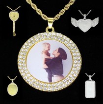 CZ Photo Pendant Gold Plated Stainless Steel Rope Chain Picture Included - £7.14 GBP+