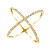 0.55 Ct Round Cut Moissanite 14K Yellow Gold Plated Silver Criss Cross Ring - £67.83 GBP