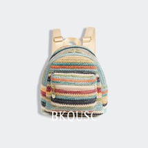 Fashion Mini Straw Woven Women&#39;s Backpack Stylish Ethnic Style Retro Color Stitc - £46.85 GBP