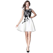 Women&#39;s Sleeveless Floral Appliqué Black Lace Fit And Flared Party Dress... - $49.99