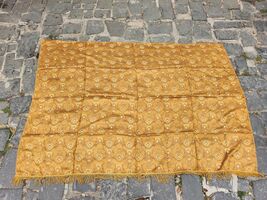 Vintage silk bed cover, antique gold color, retro bedspread, European style - $65.00