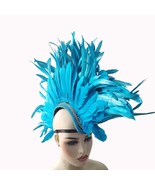 Sky Blue - Rave Feather Mohawk, Burning Man Statement Feather Mohawk Hea... - $256.00