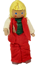 Rare VTG Handmade Wooden Doll Felt Clothing Yarn Hair Hand Painted Jointed 4.5&quot; - £19.61 GBP
