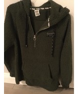 S Victorias Secret Pink Sherpa Teddy Warm Hoodie half-zip Pullover olive... - $38.60 CAD