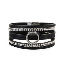 Black Polystyrene &amp; Cubic Zirconia Silver-Plated Bead-Chain Circle-Charm Bangle - $14.99