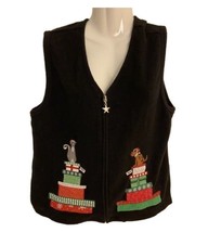Merry Bright Size M Cat &amp; Dog Embroidered Ugly Christmas Sweater Vest Gr... - £12.04 GBP