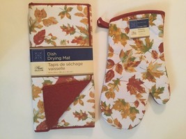 Thanksgiving  foliage dish drying mat oven mitt kitchen fall leaves lot ... - $10.00