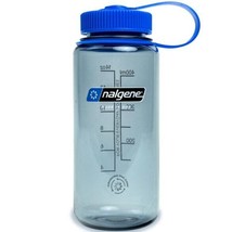 Nalgene Sustain 16oz Wide Mouth Bottle (Gray w/ Blue Cap) Recycled Reusable - £11.19 GBP