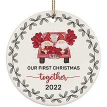 Our First Christmas Together Gnomes Round Ornament Wreath 2022 3 Inches Free Han - £15.62 GBP
