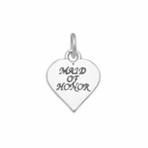 Oxidized &quot;Maid of Honor&quot; Heart Charm Neck Piece Women&#39;s Gift 14K White Gold Over - £23.22 GBP