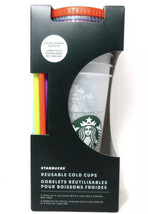 Pack Of 5~Starbucks Color Change Confetti Reusable Cold Cups w/ Lids &amp; S... - £22.43 GBP