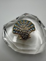 Vintage Gold Swarovski Blue Crystal Shell Brooch 3.5cm - £31.82 GBP