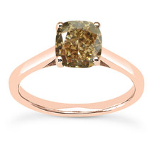 Cushion Diamond Solitaire Ring Fancy Champagne Treated 14K Rose Gold VS1 1 Carat - £1,275.13 GBP