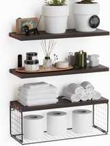 Wopitues Wall Mounted Floating Shelves, Carbonized Brown, Farmhouse Floating - £30.30 GBP