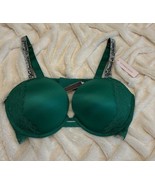 Victoria&#39;s Secret Women&#39;s Size 36D Push-Up Bra Green Bling Rhinestone St... - $43.56