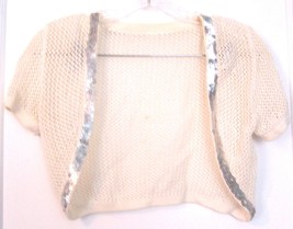Ivory Crocheted Netted Cropped Shrug Jacket w/ Silver Sequins One Size F... - £17.93 GBP